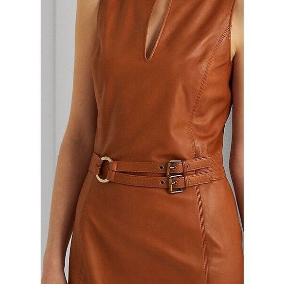 Lauren Ralph Lauren Women Sz 6 Brown Lamb Leather Sleeveless Sheath Dress $595 - Picture 12 of 13